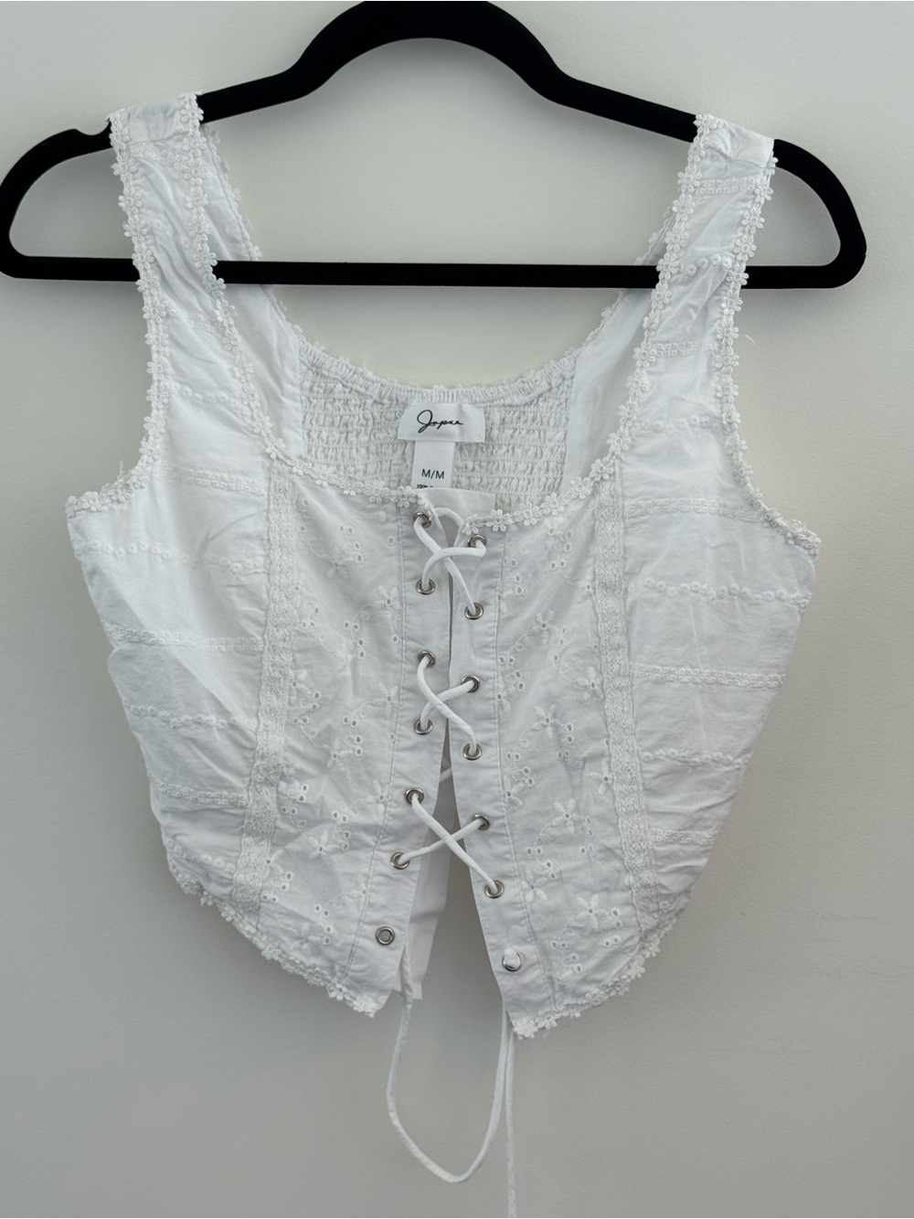 Winners White Lace-Up Eyelet Crop Tank